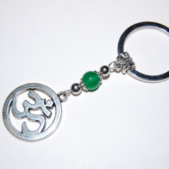 Om Keychain, Yoga Keychain,Jade Bead,Gift,Birthday,Party - Picture 2 of 2